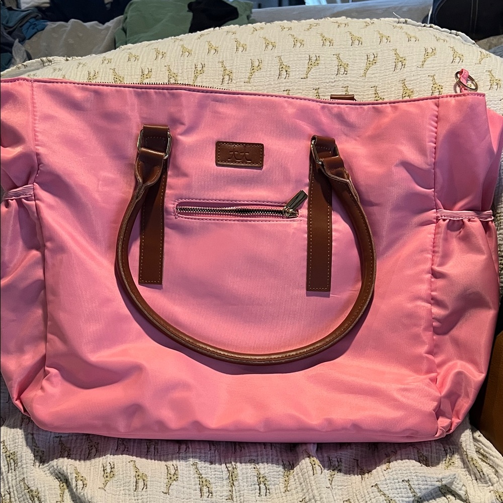 Pink Tote Bag with Brown Handles